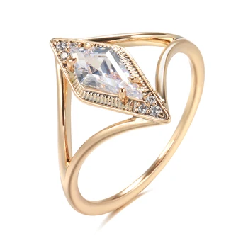 Kinel יוקרה 585 רוז זהב החתונה הכלה טבעת מיקרו שעווה שיבוץ מעוין טבעי זירקון טבעות לנשים אופנה תכשיטים יפים