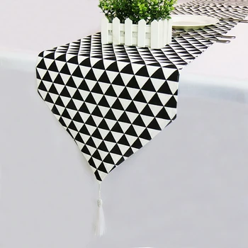 1pcs יוקרה פשתן שולחן רצים קישוט הבית שחור לבן בסגנון מודרני השולחן ראנר בד לחתונה קישוטים למסיבה