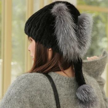 הסתיו והחורף, אלגנטי פרווה כובע קש קוריאני של נשים בכיר חורפן פרווה קש כובע פרוות שועל קישוט יוקרה פרווה כובע קש