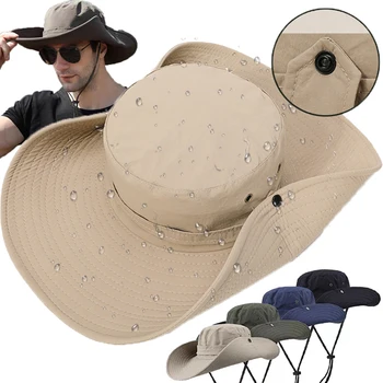 הקיץ דלי כובע גברים חוצות הגנה מפני השמש מגן דייג פנמה כובע קאובוי לנשימה עמיד למים שוליים רחבים, אנטי-UV Suncap