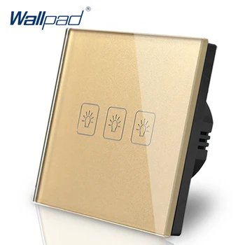 3 כנופיות 1 דרך האיחוד האירופי מגע מתג עמיד למים LED 110V-240V Wallpad זהב Temepred קיר זכוכית מתג האור האיחוד האירופי 3 כנופיות משלוח חינם
