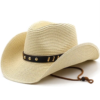 קש כובע בוקרים עם מתכת מצופה כובעו Shapeable בוקרת ג ' אז כובעים עבור אבא הקיץ המערבי סומבררו נופש חוף Sunhat