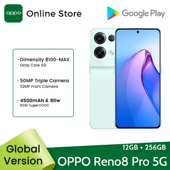 OPPO רינו 8 Pro. הגירסה העולמית 5G טלפון חכם 12GB 256GB MTK Dimensity 8100-מקס 120Hz AMOLED 50MP המצלמה 80W SUPERVOOC