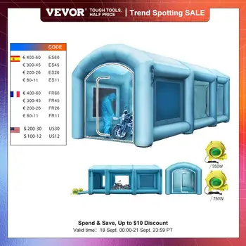 VEVOR מתנפחים צבע תא 20x10x8.2 ft גדול ספריי תא חניה לרכב ציור אוהל עם 750W+350W 2 מפוחי מערכת סינון אוויר
