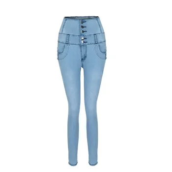 אביב/קיץ אופנה נשים גבוהה המותניים 5 לחצן גמיש Slim Fit ג ' ינס אופנתי מזדמן כל-התאמה מכנסיים נשים