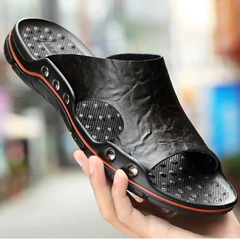 אמיתי עור פרה נעלי בית שני חיצונית החלקה גברים נשים בבית אופנה מקרית נעלי יחיד PVC סוליות רכות אביב קיץ