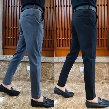 חליפת מכנסיים גברים ביגוד 2023 זמן אורך Slim Fit כפות רגליים קטנות המשרד החדש ישר מוצק מכנסיים עסקים רשמית להאריך ימים יותר C110
