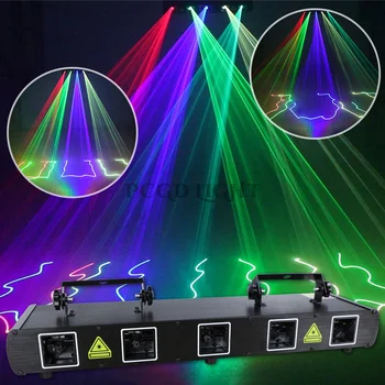 5 עדשה RGBY קרן אור לייזר סורק אפקט 5 עיניים לייזר מקרן אור DMX 512 שליטה לייזר עבור DJ, דיסקו מסיבת חג המולד להראות