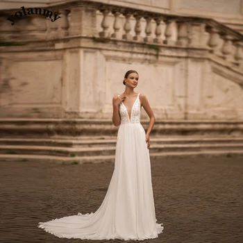 YOLANMY מקסים צוואר V טול שמלות חתונה עבור כלות אפליקציות נשים 2023 תחרה Vestidos דה נוביה Brautmode זרוק משלוח