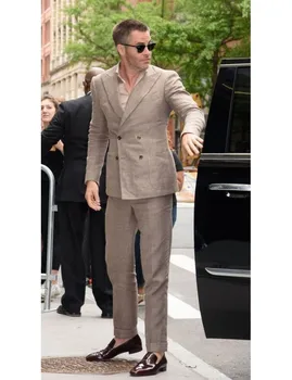 אלגנטי לגברים חליפה חדשה מוצק צבע שני חלקים קבע את שיאו צווארון האופנה כפול עם חזה Slim Fit חליפת עסקים המעיל 2023
