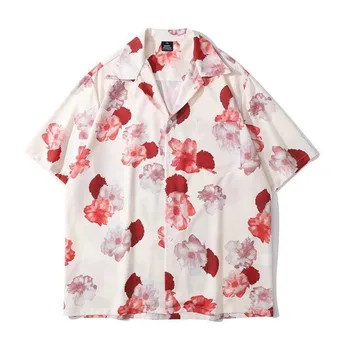 Harajuku חולצות גברים פרח גרפי הדפסה חולצות קצרות בקיץ מגניב דק זכר חולצות הוואי בודד עם חזה בגדים אופנת רחוב