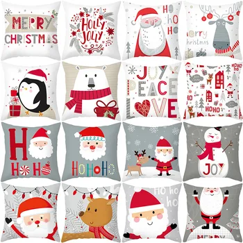 2023 חדש חג המולד כרית כיסוי חמוד סנטה קלאוס כרית כיסוי 45x45 שלג חג המולד אדום מבד האלף-בית ספה בסלון B0182