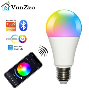 VnnZzo RGB Bluetooth Smart הנורה Tuya בקרת יישום Dimmable 15W E27 RGB+CW+WW הוביל שינוי צבע המנורה תואם IOS/אנדרואיד