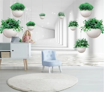 טפט מותאם אישית 3d טריים קטן תלוי צמח בחלל הסלון обои הטלוויזיה רקע קיר חדר השינה מסעדת קישוט הציור