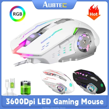 מקצוע אלחוטית/קווית עכבר משחקים 6 כפתורים 3600 DPI LED אופטי USB עכבר מחשב שקט תאורה אחורית עכבר למחשב נייד