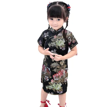 2019 חדש קיץ פרחוני בייבי צ 'יפאו בנות שמלות ילדה הסינית צ' י-פאו cheongsam שנה חדשה מתנות לילדים, בגדים החלוק