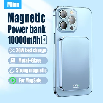 10000mAh מגנטי אלחוטי כוח הבנק עבור iPhone12 13 בטעינה מהירה 20W מסגרת מתכת זכוכית בחזרה נייד סוללה חיצונית Powerbank