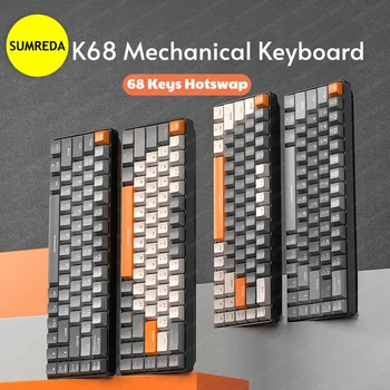 K68 מקלדת 2.4 G/BT5.0 Wireless Gaming Keyboard מכני מקלדת 68 מקשים אלחוטי חם להחליף מקלדת רוסית קלידים