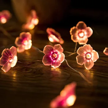 20/30 LED ורוד סאקורה פיות מחרוזת אור מופעל באמצעות סוללה פרח אורות זר לחג האהבה חתונה קישוט עיצוב הבית