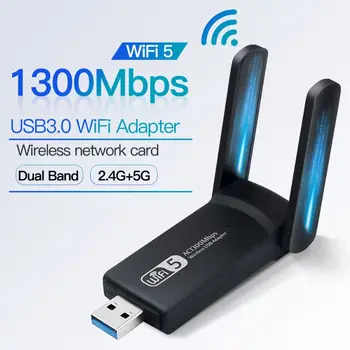 USB 3.0 1300M מתאם Wifi 5G Dual Band 2.4 G 802.11 AC Wifi מתאם כרטיס רשת Gigabit Ethernet עבור מחשב נייד Win10