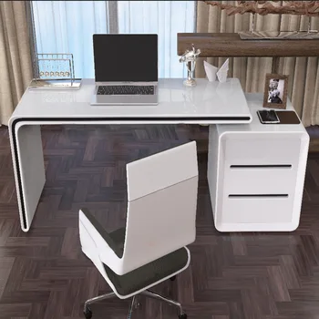 גבוה מבריק באיכות עבודה בבית מודרני עץ לבן המחברת מנהל שולחן שולחן במשרד עם מגירה שולחנות מחשב