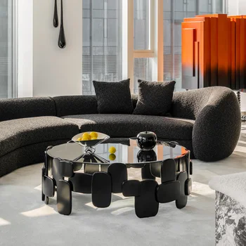 2023 מעצב חדש וילה דירה גדולה שילוב שולחן קפה פוסט-מודרני פשוט, מינימליסטי מזג זכוכית שולחן קפה