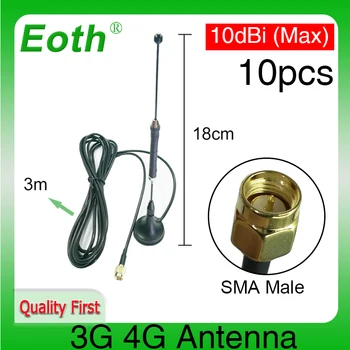 Eoth 10pcs 3G 4G LTE אנטנה של 10dbi SMA זכר מחבר אווירי 698-960/1700-2700Mhz הרבה מגנטי בסיס ברור 3M פראייר אנטנה