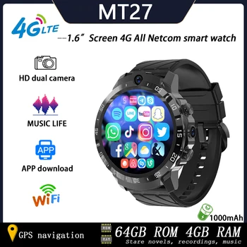 4GB 128GB שעון חכם גברים 1.6 אינץ ' מסך ה-SIM WIFI 4G 1000mAh סוללה הודעת תזכורת GPS עמיד למים התקנת האפליקציה