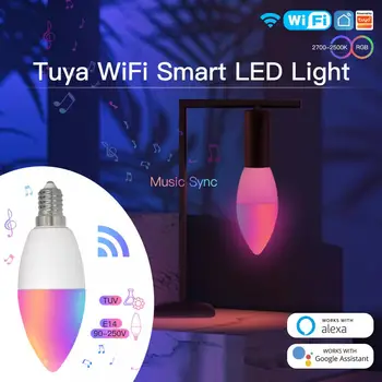 TuYa Wifi חכם הנורה LED ניתן לעמעום מנורת נורת E14 RGB+CW 5W חכם החיים אפליקציה של שליטה מרחוק לעבוד עם אלקסה הבית של Google אליס
