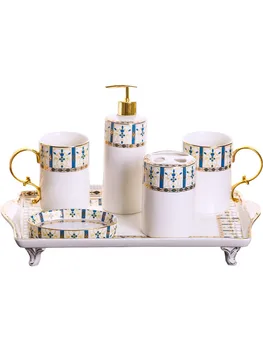 חדר אמבטיה קרמיקה לשטוף סט Soap Dispenser מברשת שיניים בעל & כוסות עם מגש בסגנון נורדי השירותים 5-6 חתיכות סט מתנת החתונה
