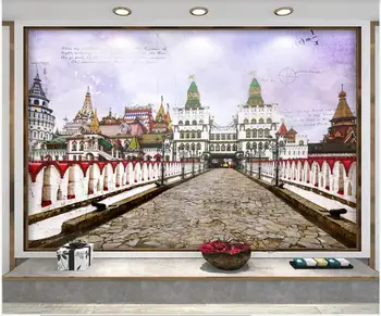3d טפט מותאם אישית, תמונת קיר צבוע ביד האירופי הכיכר האדומה הבניין רקע עיצוב הסלון טפט על קירות 3 d