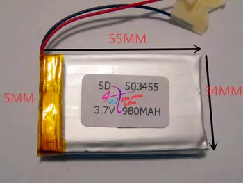 לוח סוללה גודל 503455 3.7 V 980mah סוללת ליתיום פולימר עם הגנה לוח Bluetooth GSP מוצר דיגיטלי חינם