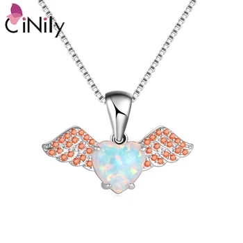 CiNily קסם מלאך לעצב את השרשרת יפיפייה בצורת לב אבן אופל כסף סטרלינג 925 תליוני עבור נשים יום האם תכשיטים