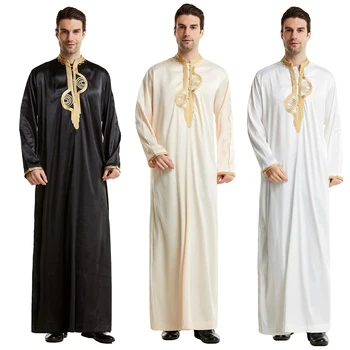 2023 רקמה הרמדאן Thobe לגברים הסעודית המוסלמים לעמוד צווארון עם שרוולים ארוכים האסלאמית החלוק ערבית Kaftan Thawb דובאי זמן Abaya