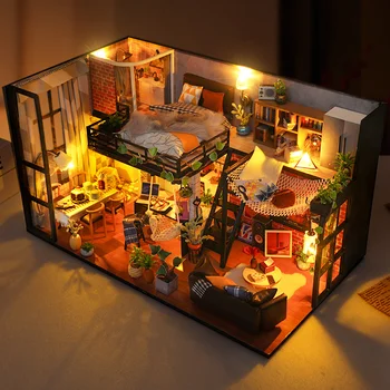 Miniatur Rumah Boneka DIY Dengan Furnitur מודל Penutup Debu Musik LED Mainan בלוק Bangunan Untuk ענק-ענק Hadiah נטאל