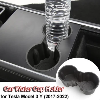 המכונית מים לכוס להוסיף על טסלה מודל 3 Y 2021 2022 מרכז אביזרי סיליקון החלקה הוכחה תחתיות כפולות חור הולדר