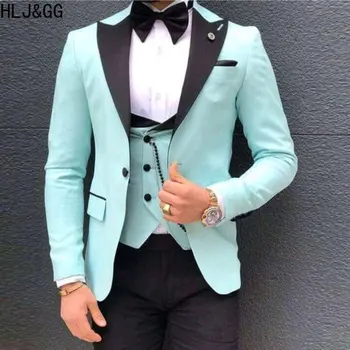 HLJ&GG גברים דש טוקסידו על חתונה רשמית(קט+מכנסיים+וסט) 3pcs סטים עסקי מזדמן גבר מוצק בגדים 3 חתיכה חליפות חדש