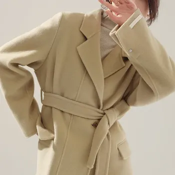 סגנון קוריאני בגדי נשים 2023 דו צדדי קשמיר מעיל החליפה צווארון אחת על לחצן אור צהוב בינוני עד ארוך Casaco Feminino