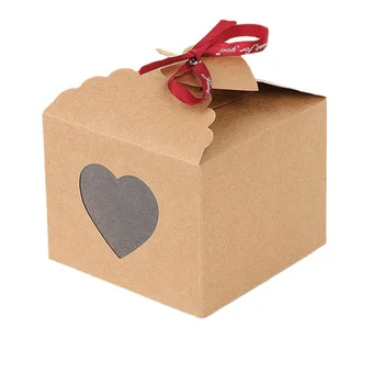 10pcs קראפט נייר שקיות מתנה עם לב צורה ברורה PVC חלון החתונה המפלגה מקלחת תינוק סוכריות שוקולד עוגת קופסאות אריזה