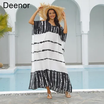 Deenor נשים שמלות קיץ החוף החולצה כתף החלוק פס מודפס חופשי החולצה בוהמי ביקיני בגד ים, קרם הגנה, חולצה