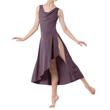 בלט מודרני שמלה ארוכה לנשים ללא שרוולים סימטרי חצאית שולי לירית בלרינה שמלת ריקוד על הבמה תחפושת