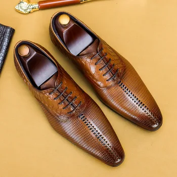 איטלקי גברים נעלי אוקספורד יוקרתי עור אמיתי אופנה הסתיו תנין דפוס איכות חתונה אלגנטית חברתית רשמית נעלי גבר