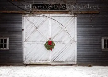 חגיגי דלת האסם החג זר קשת אדומה ניו אינגלנד חורף רקע למחשב להדפיס רקע חג המולד.