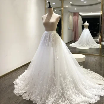יוקרה תחרה, אפליקציות להסרה רכבת חתונה לבן שנהב חצאית נשלפת עבור שמלות כלה Overskirt אביזרים בעבודת יד