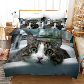 חמוד חתול מחמד סט מצעים חיה Kawaii השמיכה לכסות לילדים השינה 3D שמיכת מיטה זוגית 240x220 המלכה קינג סייז מצעים רכים