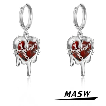 MASW תכשיטים אופנתיים לב אדום עגילים סגנון פופולרי יוקרה מזג עיגול צבע כסף Womemn עגילים מתנות