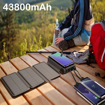 43800mAh כוח סולארית בנק מהר צ ' י מטען אלחוטי עבור iPhone 14 13 12 Samsung S22 Huawei Xiaomi משטרת 20W טעינה מהירה Powerbank