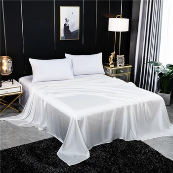 צבע מוצק גיליון שטוח טבעי התות משי עם מיטה זוגית קינג קווין סייז יוקרה סופר רך נוח הסדין