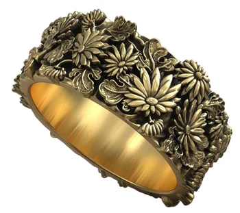 13g יפנית גולגולת פרח הסתיו המסורתי קישוט הלהקה אמנות הקלה זהב טבעת 925 סטרלינג מוצק טבעות כסף