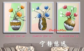 צבוע ביד תמונות על בד מופשט פרחים, ציור שמן על חדר קיר בעיצוב 3Pcs עשיר עץ ציורי שמן בעבודת יד ציור